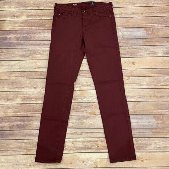 Ag Adriano Goldschmied Denim - AG Adriano Goldschmied Burgundy Sateen Prima Cigarette Leg Jeans DCU
